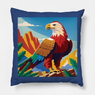 Bald Eagle in the mountains. Colour block Pillow