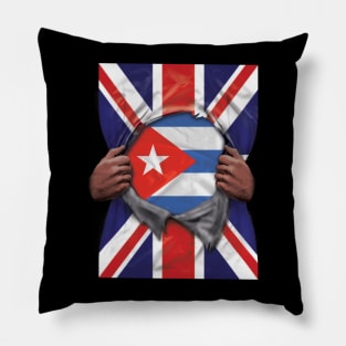 Cuba Flag Great Britain Flag Ripped - Gift for Cuban From Cuba Pillow