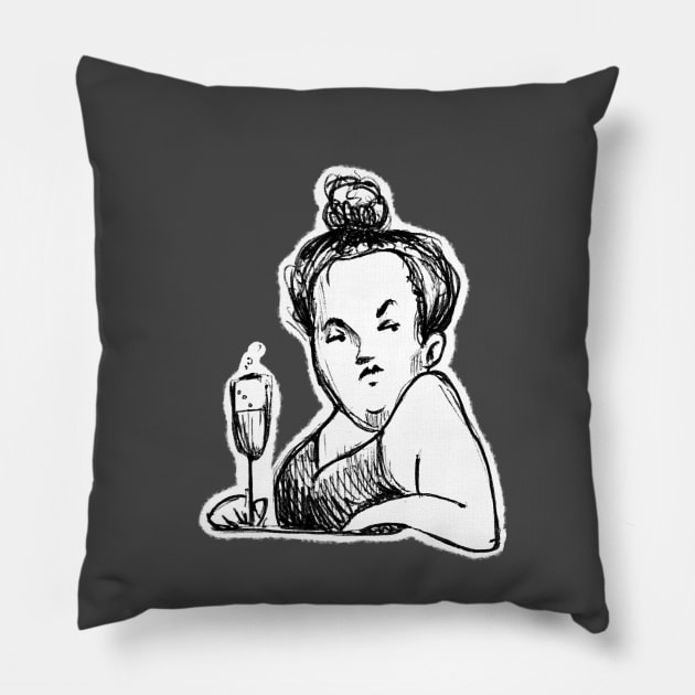 lady with glass of wine Pillow by barbasantara