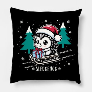 Christmas Sledgehog Funny X mas Hedgehog Lover Pillow