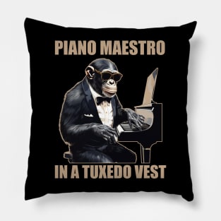 Chimpanzee Chimp Piano Maestro In A Tuxedo Vest Funny Pillow