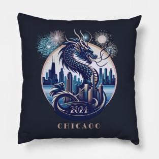 Celestial Dragon Over Chicago - 2024 Lunar New Year Pillow