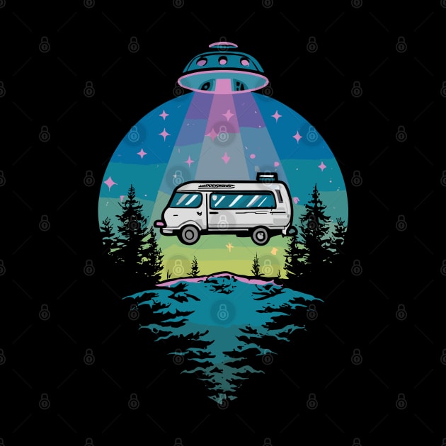 Funny UFO Abduction Camper And Flying Saucer Retro Design by TF Brands