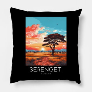 A Pop Art Travel Print of the Serengeti National Park - Tanzania Pillow