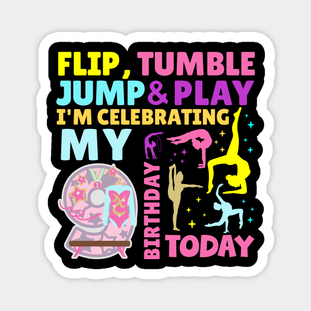 Girls 9th Birthday Gymnastics Themed Party Kids Nine Year Old Magnet by HollyDuck