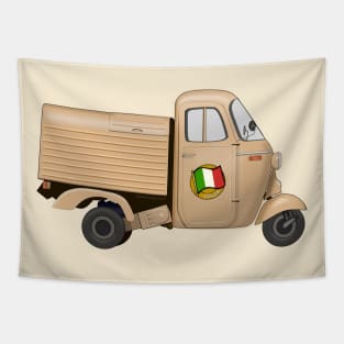 Vintage Orange Beige Italian Motorized Rikshaw with Italian Flag Sticker on the Door Tapestry