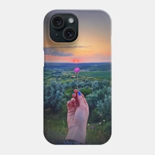 woman hand holding a gentle purple flower Phone Case