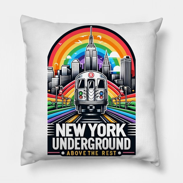 Copy of New York Subway rainbow themed NYC Subway Train Pillow by Nysa Design