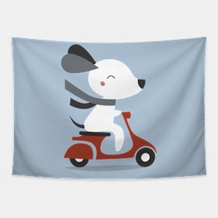 Kawaii Cute Dog Riding A Scooter Tapestry