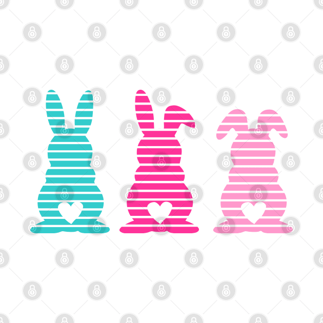 Three Easter Striped Bunnies with Heart Shaped Tails by deelirius8