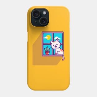 Cute Cat Sitting On Window Cartoon Phone Case