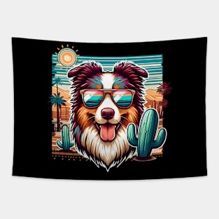 Funny Australian Shepherd with Sunglasses Tapestry