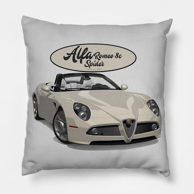 ALFA ROMEO 8C SPIDER White Pillow by PjesusArt