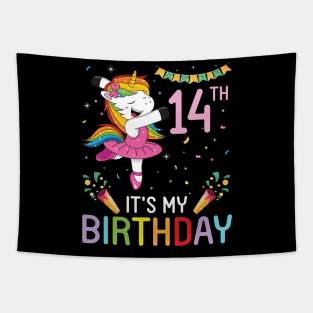 Unicorn Dancing Congratulating 14th Time It's My Birthday 14 Years Old Born In 2007 Tapestry