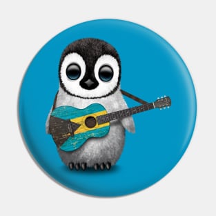 Baby Penguin Playing Bahamas Flag Guitar Pin