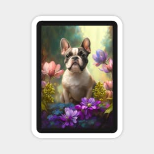 Pied French Bulldog Flower Garden Card Magnet