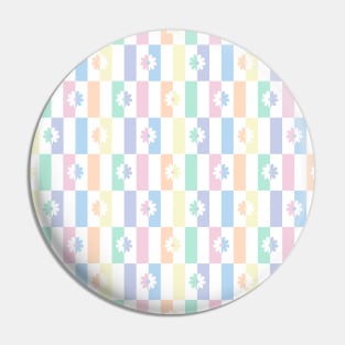 Florals on Rainbow Checkerboard Pin