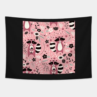 Pink Raccoon Pattern Tapestry