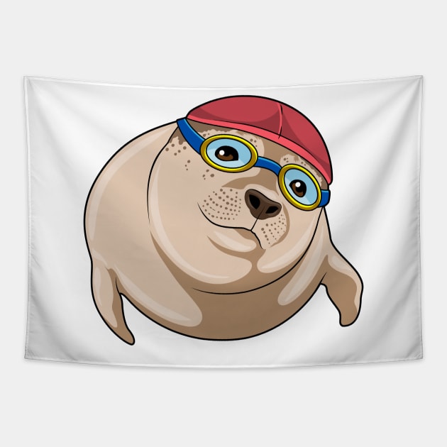 Seal at Swimming with Swimming goggles Tapestry by Markus Schnabel