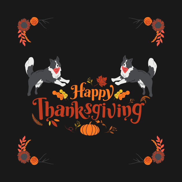 Cute Border Collie Dog with Happy Thanksgiving Sign by Seasonal Dogs