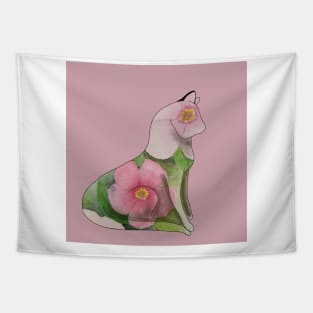 Apple blossom pretty kitty watercolor Tapestry