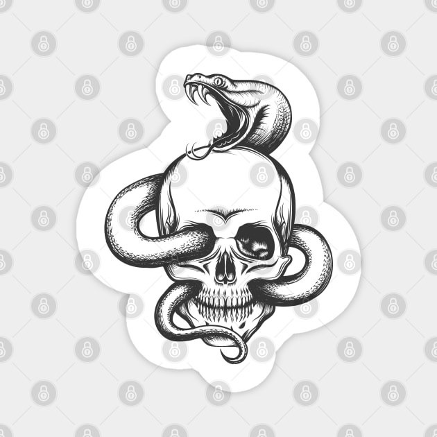 Snake and Skull Engraving Illustration Magnet by devaleta