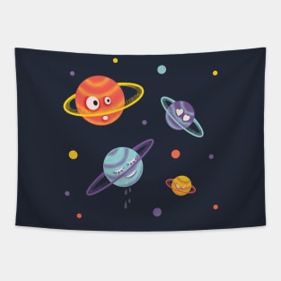 Cute Planets Cartoon Space Tapestry