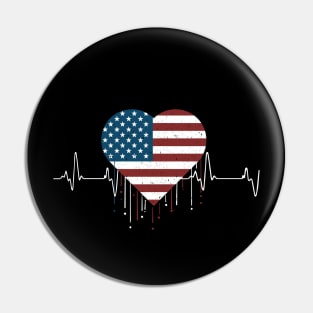 4th of July American flag heartbeat Pin