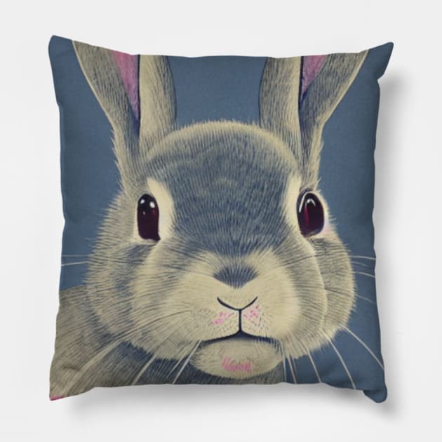 Floral Blue Greyish Fuzzy Lop Rabbit Cute Bunny Mom Pillow by DaysuCollege