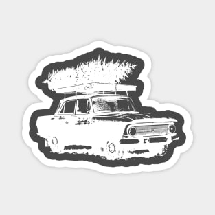 Christmas Tree on Vintage Car in Winter Magnet