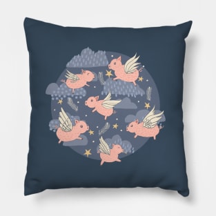 When Pigs Fly on Dark Blue Pillow