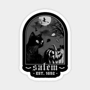 Salem 1692 - Black Cat Pumpkin - Retro Vintage Halloween Magnet