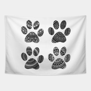 Black and white mandala dog paws pattern Tapestry