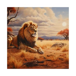 Lion Lying On Savanna - Wildlife T-Shirt