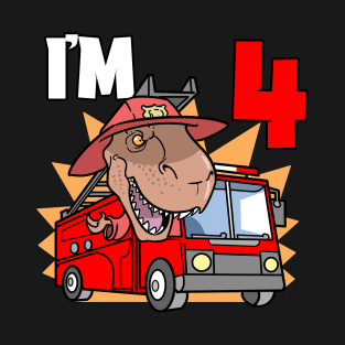 I'm 4 Firefighter T-Rex Children's Birthday T-Shirt