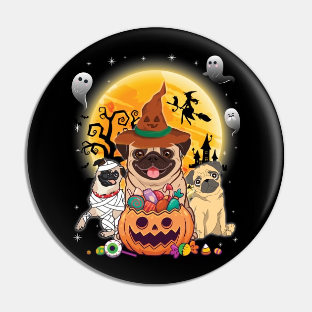 Pug Dog Mummy Witch Moon Ghosts Happy Halloween Thanksgiving Merry Christmas Day Pin by joandraelliot