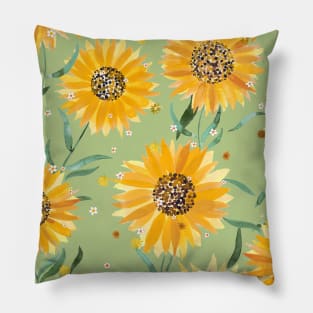 Summer Sunflowers Green Pillow