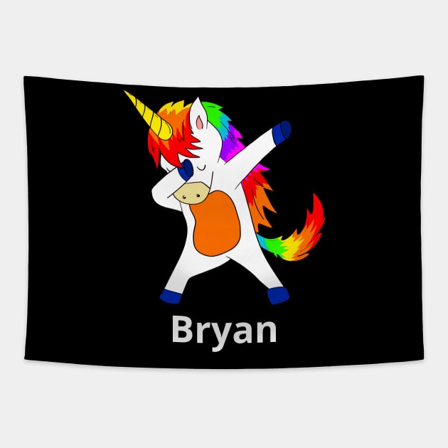 Bryan First Name Personalized Dabbing Unicorn Tapestry by chuhe86