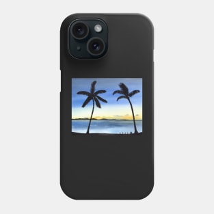 Blue Sunset Ocean scene with Palm Trees Phone Case