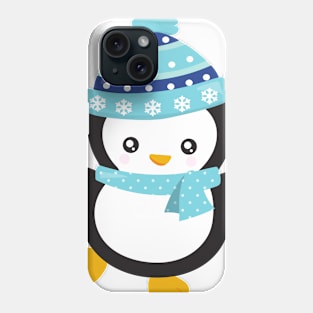 Christmas Penguin, Penguin With Scarf, Hat, Xmas Phone Case