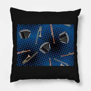 Trombone, bassoon and accordion on black / classic blue - Pantone Color of the Year 2020 Pillow