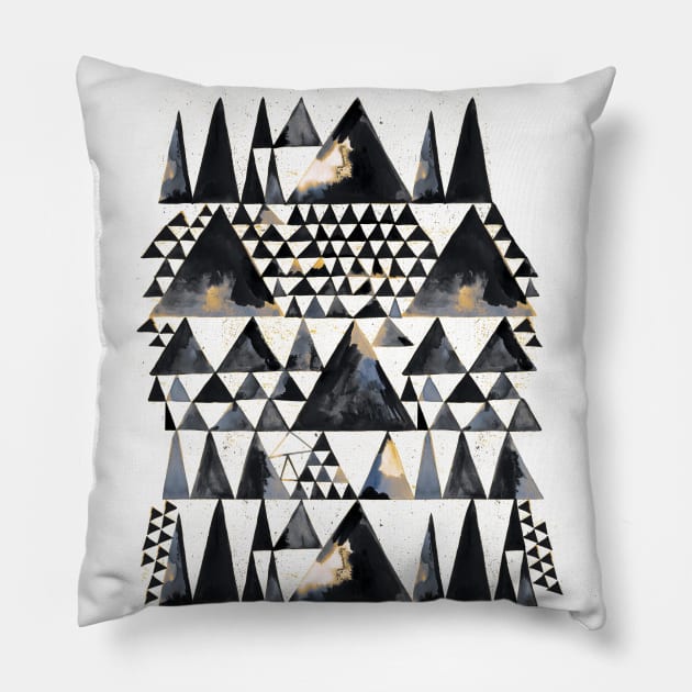 Geo Scandi Black Triangles Gold Pillow by ninoladesign