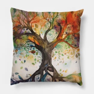 Tree of Life Elemental Magic Spiritual Watercolor Art Pillow