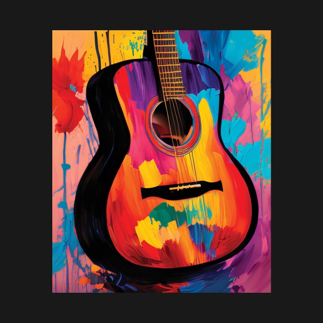 Acoustic Guitar Portrait Modern Oil Painting Style Digital Art by Analog Designs