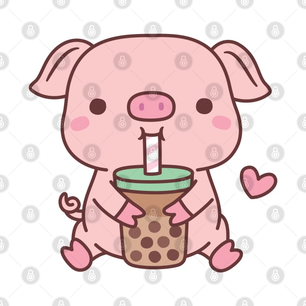 Cute Little Pig Loves Bubble Milk Tea by rustydoodle