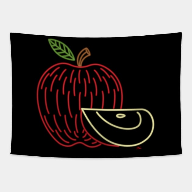 Neon Red Apple Tapestry by SpectreSparkC