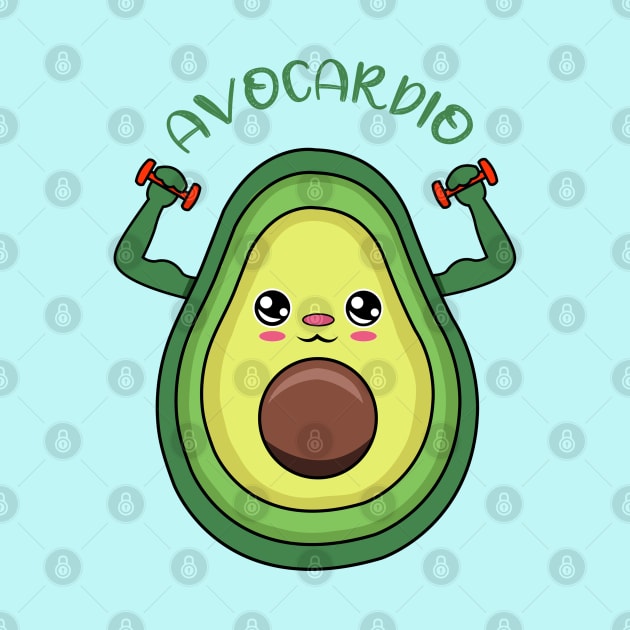 AVOCARDIO, cute avocado  lifting weights by JS ARTE