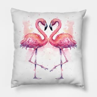 Flamingos Heart Watercolor Pillow