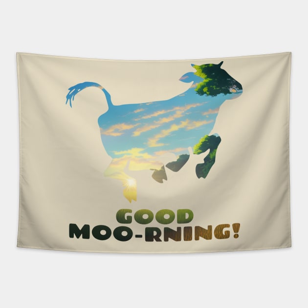 Good Moo-rning! Sunrise Leaping Calf Tapestry by Chance Two Designs