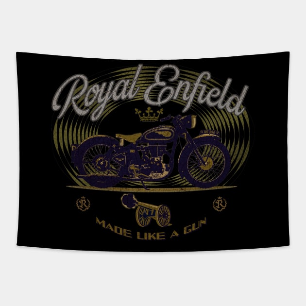 Royal Enfield made like a gun Tapestry by Midcenturydave